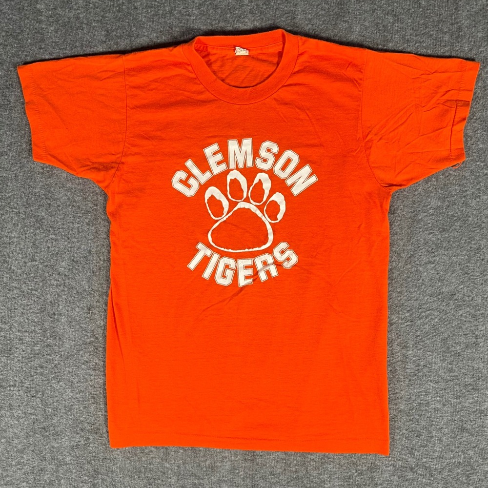 Vintage 80s Screen Stars Clemson Tigers T-Shirt Orange Single Stitch Small